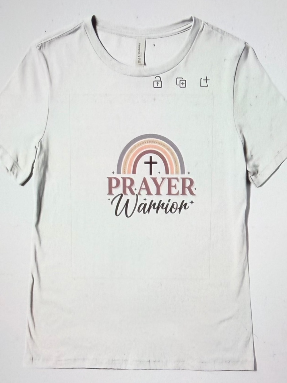 "Prayer Warrior" Graphic Tee in White with Muted Rainbow